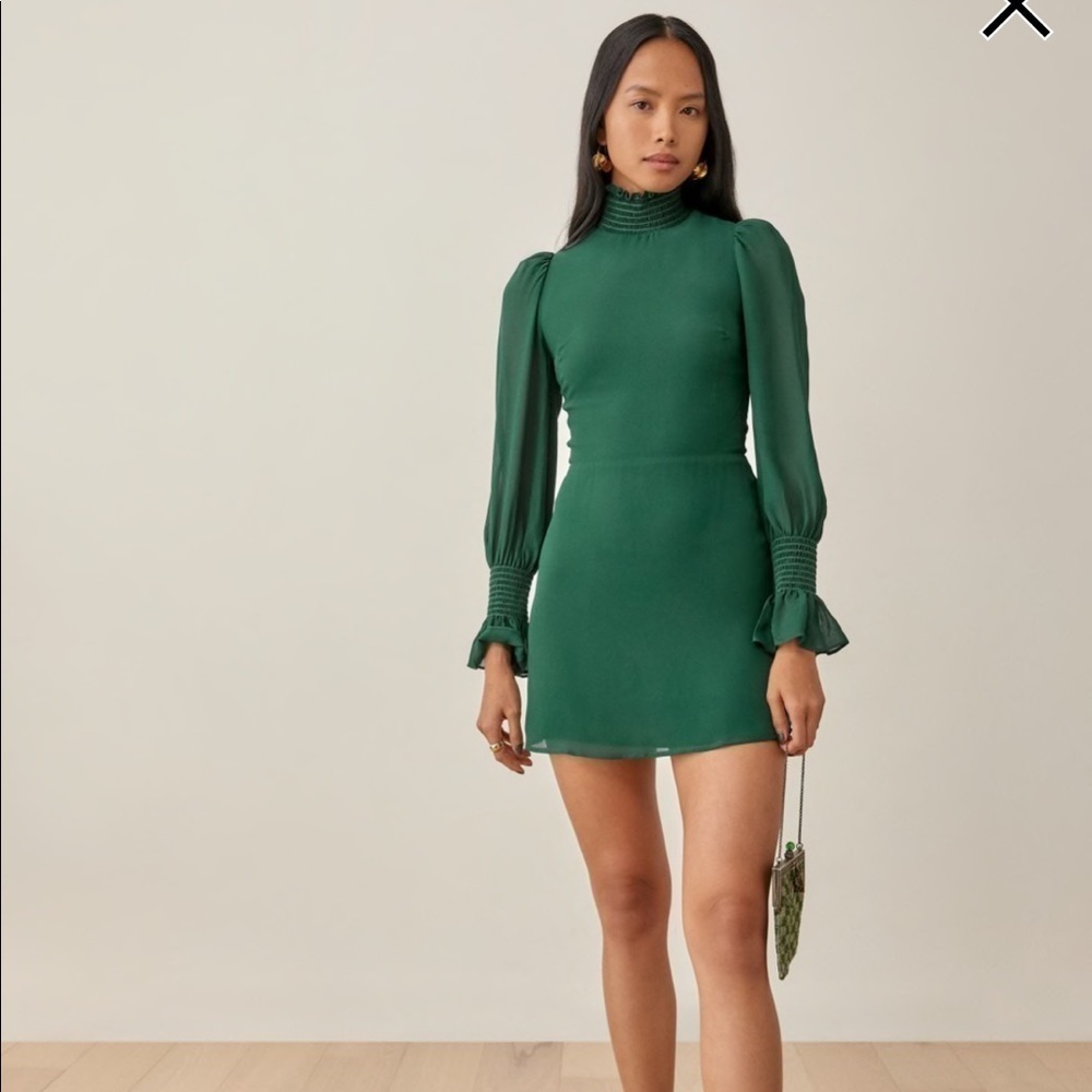 Reformation Archie Mini Dress Emerald Green Size 2 - Picture 4 of 16
